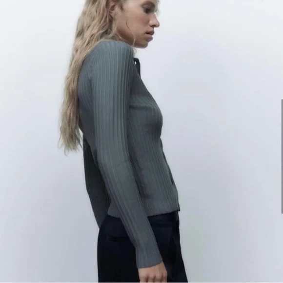 ZARA grey Ribbed Knit Polo - Picture 6 of 8